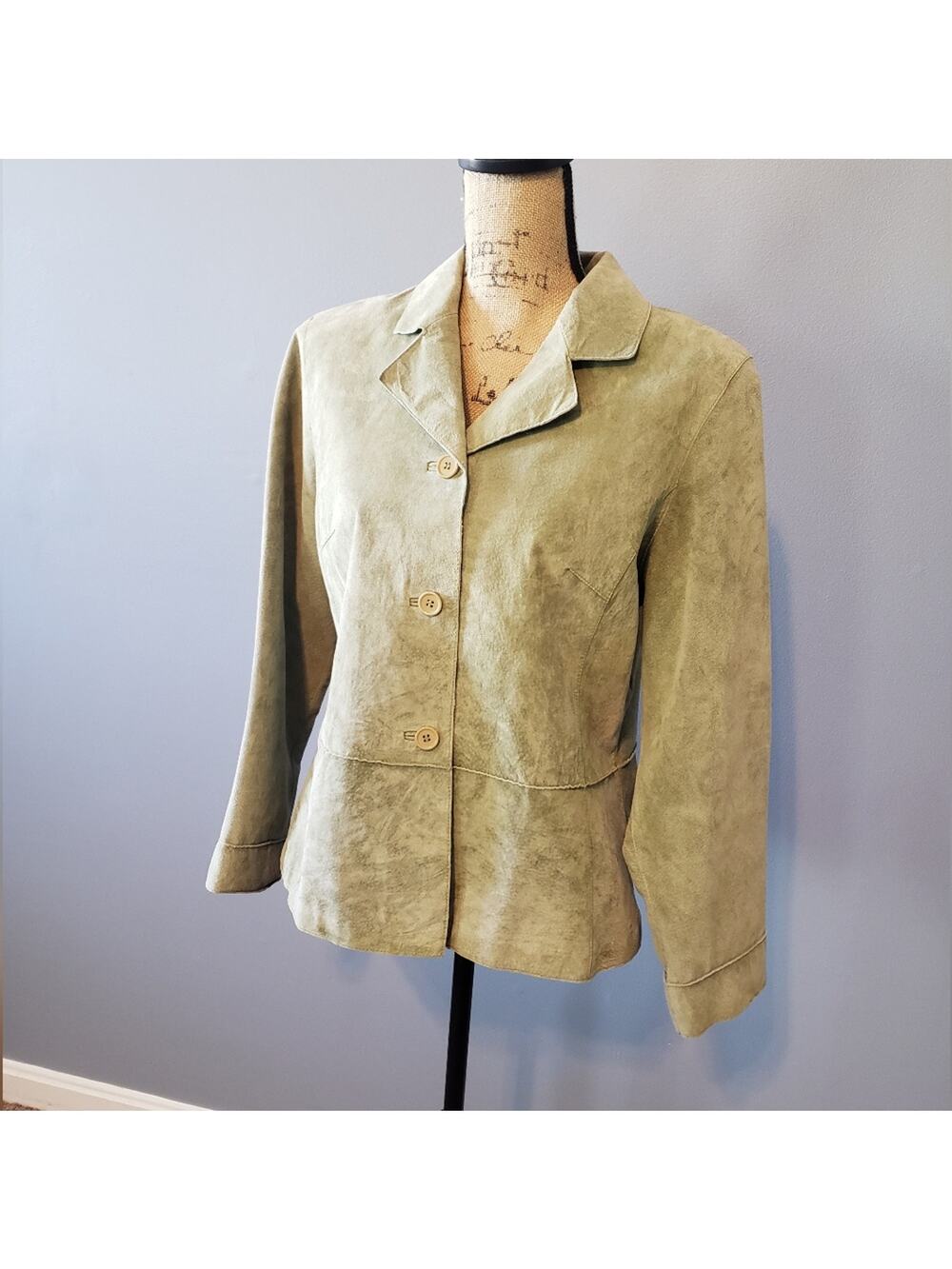 Brandon Thomas Vintage 100% Leather Suede Lightweight Button Jacket Green XL